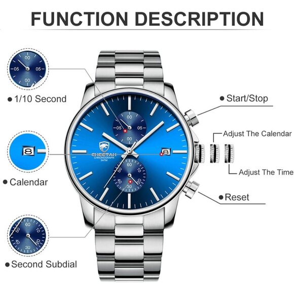 ⚡Silver Blue MenWatches with Black Stainless Steel and Metal Casual Waterproof - Picture 3 of 7